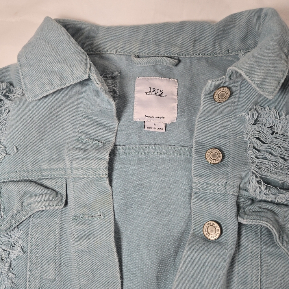 Iris Jeans Distressed Denim Jacket in Teal - Picture 13 of 13